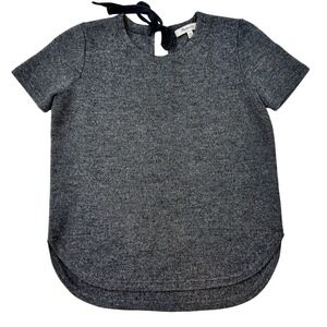 Madewell Heather Grey Wool Blend Back Tie Keyhole Short Sleeve Knit XXS F5125